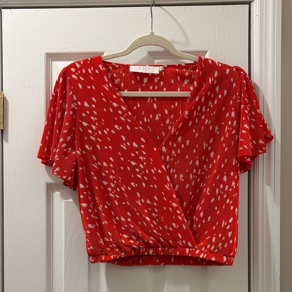 Astr Red and White Patterned Blouse